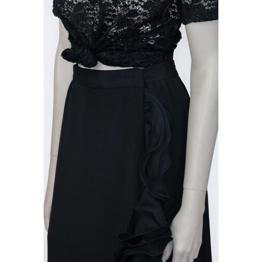 Vintage 1990s 90s Black Silk Ruffled True Wrap Skirt M Goth Gothic Minimalist - Picture 5 of 9